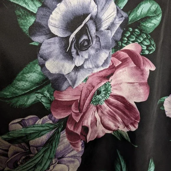 City Chic Black Satin Matching Pajama Set Floral Long Sleeve Pockets Size 24 - Picture 4 of 9